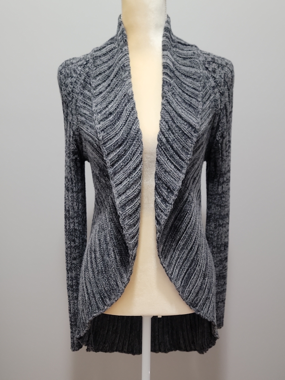 Apt 9 Metallic Ribbed Shimmer Flyaway Cardigan Sweater Small S Charcoal Black